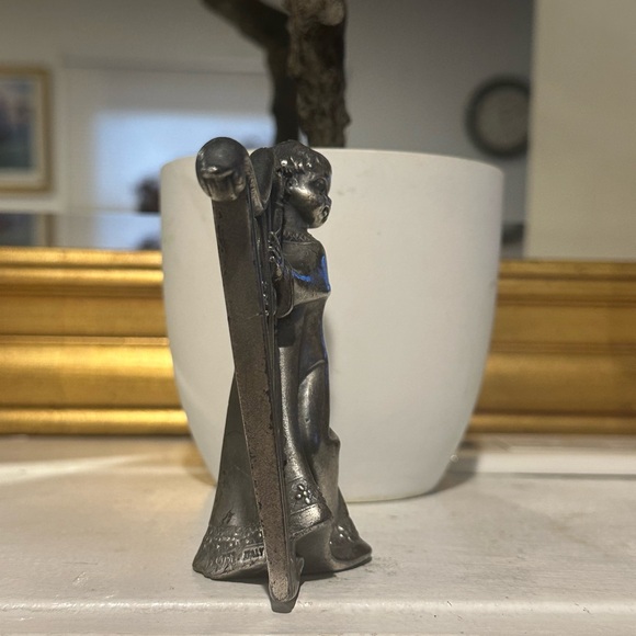 Vintage Market Peltro Italy Pewter Angel Playing Harp Figure. 5” - Picture 5 of 8